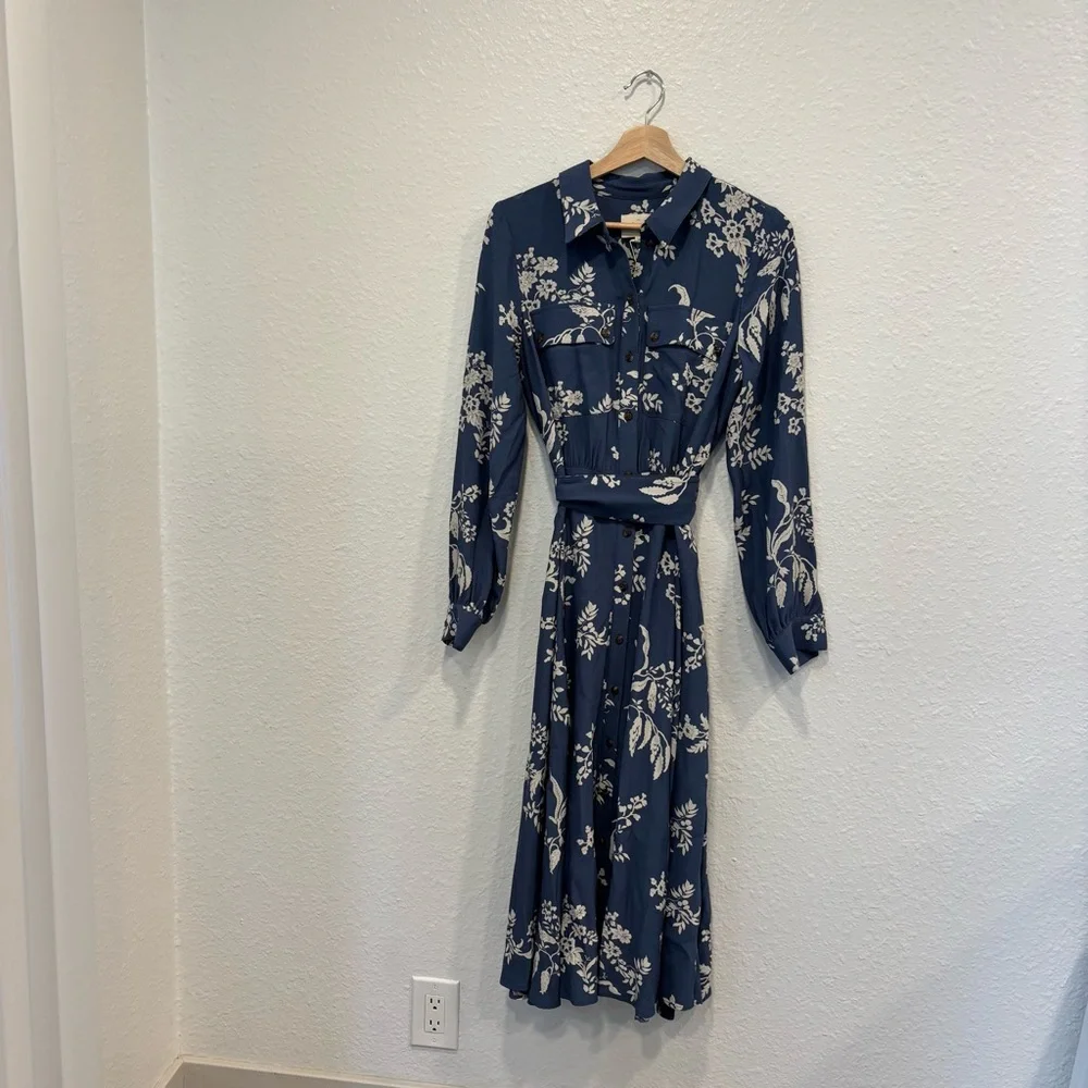 NWT Sezane Lauretta dress in blue ecru - Picture 4 of 7